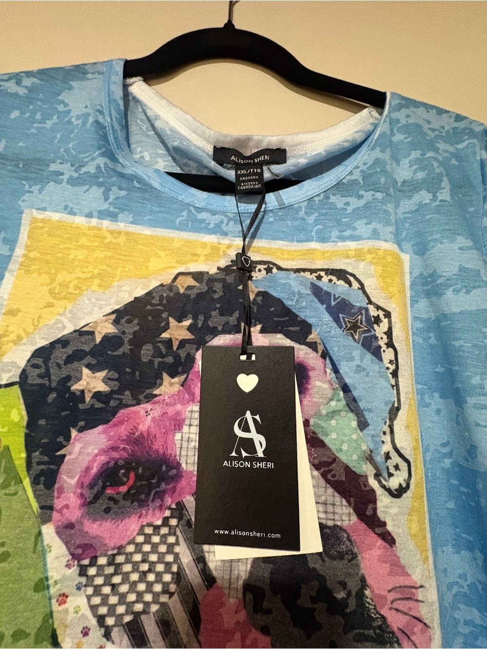 NWT Alison Sheri Blue Graphic Dog Print Tee - Picture 3 of 5